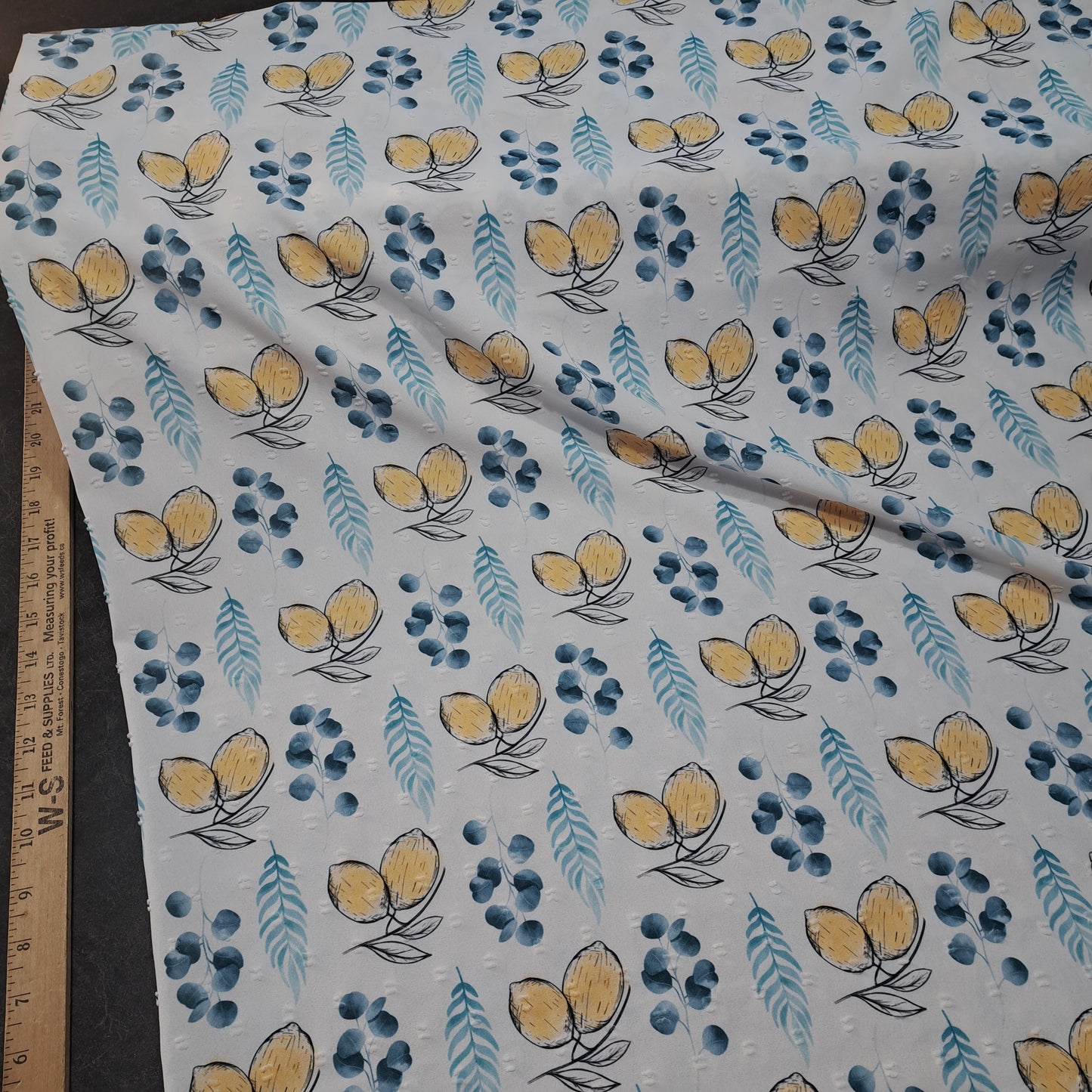 "Lemon Blueberry" Air flow polyester swiss dot, SOLD BY HALF METERS