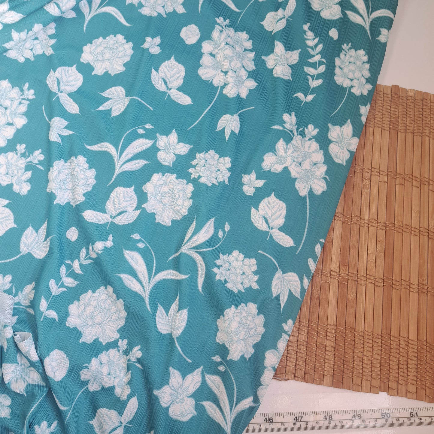 Teal floral, Variegated Rib Knit, SOLD BY HALF METERS
