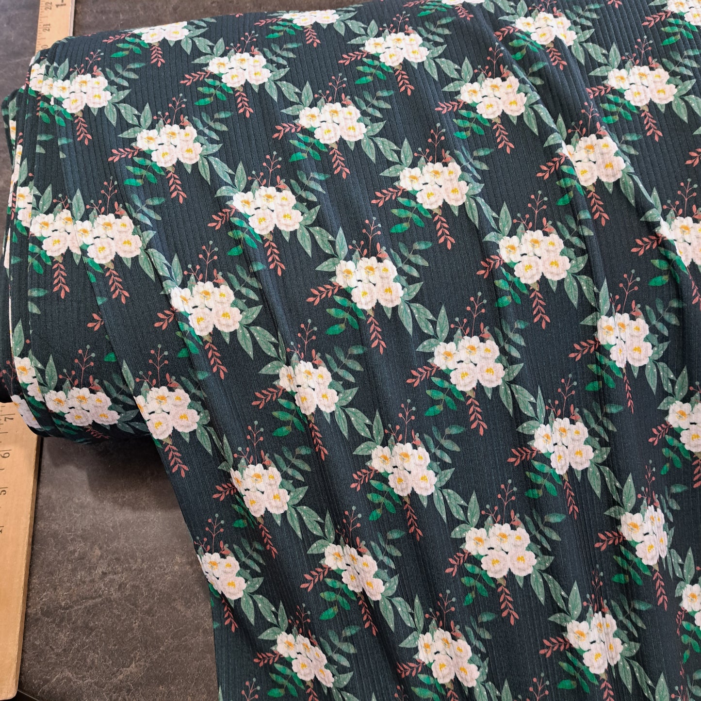 Winter Floral, 4x2 Rib Knit, SOLD BY THE HALF METER