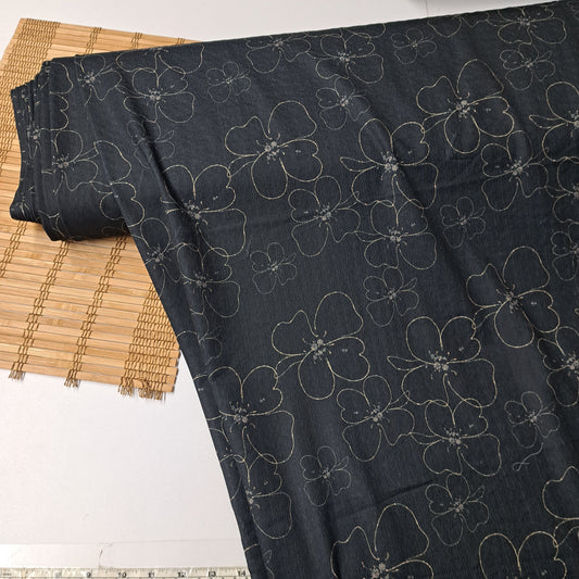 Gold Floral Outline, Textured Polyspandex, SOLD BY HALF METERS