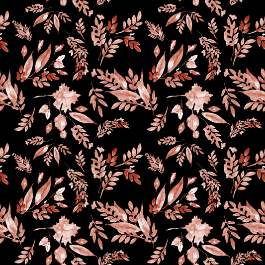 Leaves in black,  SOLD BY HALF METERS