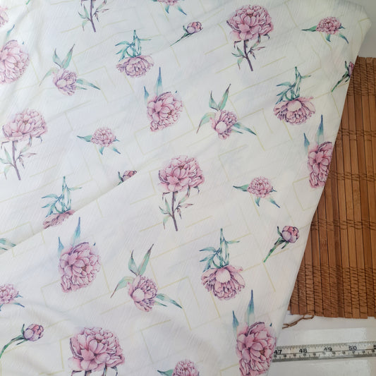 Peonies, Variegated Rib Knit, SOLD BY HALF METERS