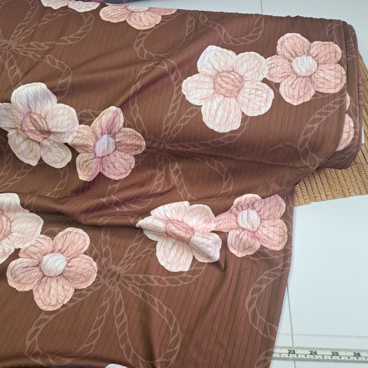 'Country Girl Floral', 8x2 Unbrushed Rib Knit, SOLD BY HALF METERS