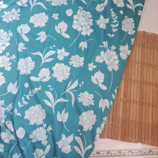 Teal floral, Variegated Rib Knit, SOLD BY HALF METERS